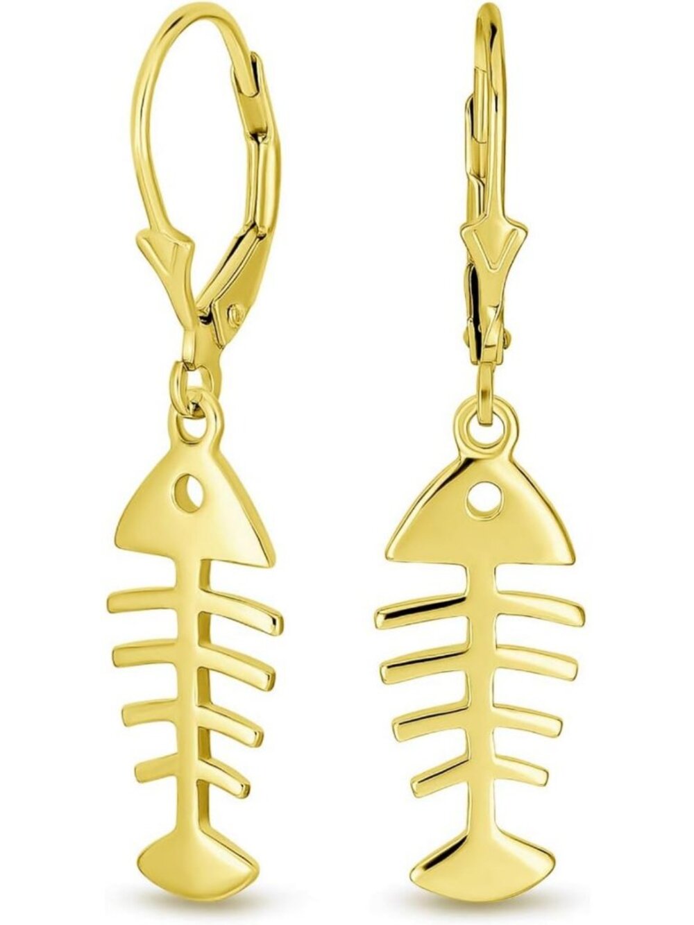 Gold Plated 925 Sterling Silver Nautical Fishbone Dangle Earrings, Stylish
